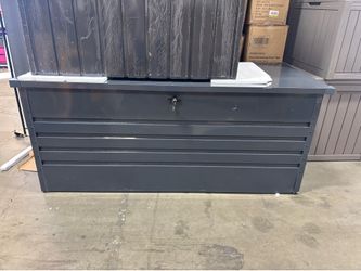 New assembled. 260 Gallon Deck Box, Metal Large Deck Box, Waterproof Deck Storage Box