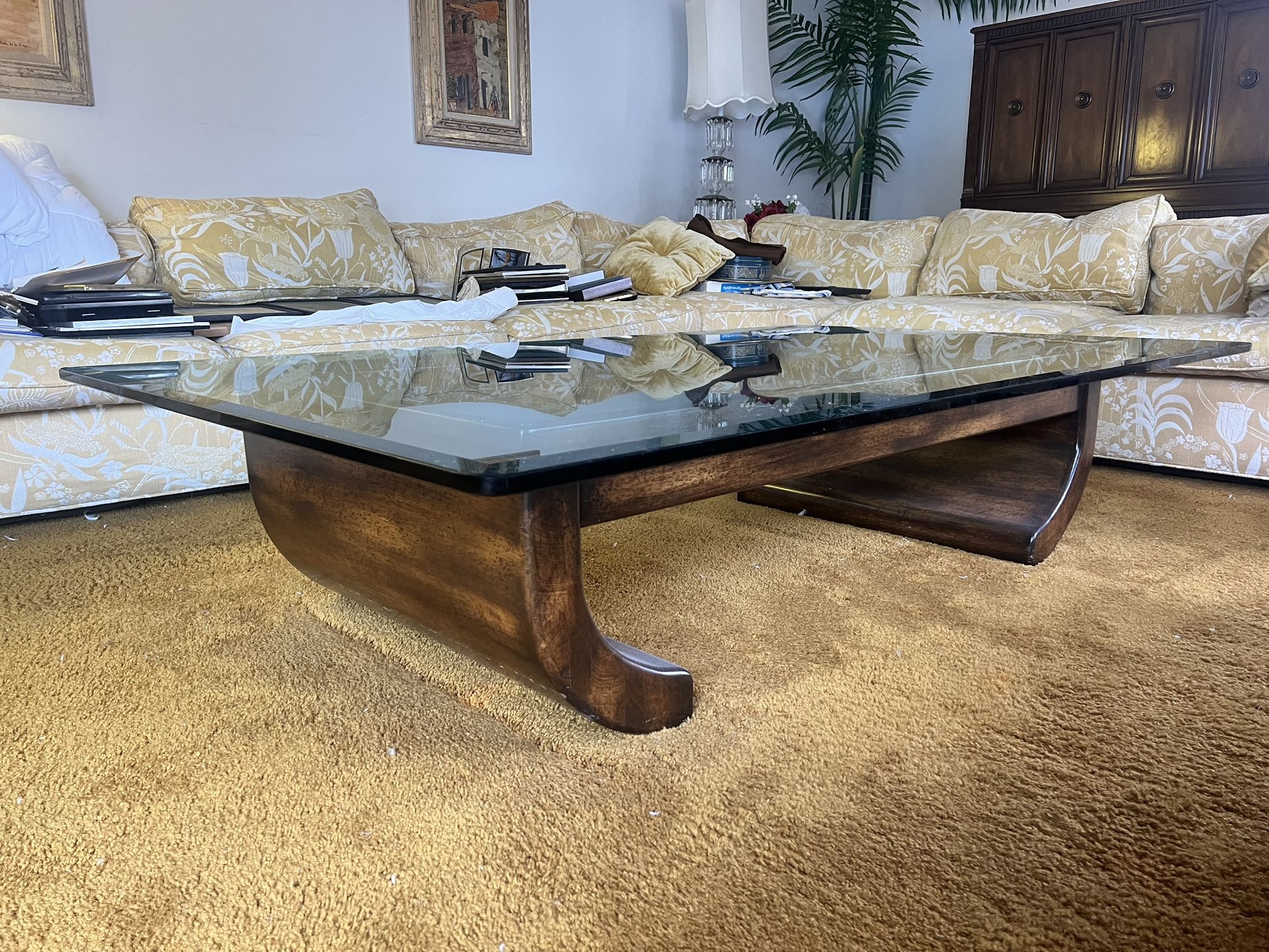 Stunning Vintage Coffee Table with Sculpted Hardwood Base