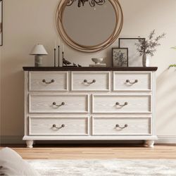 橡木白，200001

Dresser For Bedroom With 7 Drawers, 54" Wide Modern Chest Of Drawers With Hidden Jewellery Drawer, Storage Dressers Organizer
