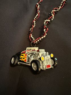 Hot Rod Car Pendant Beaded Necklace