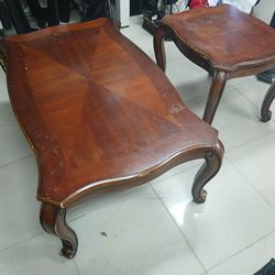 Brown wood center and side table