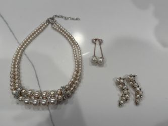 Faux Pearl Necklace And Earrings 