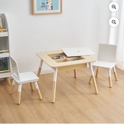 Your Zone Kids Sensory Play Table and Chair Set,White Color,3Pieces,Age 3-6