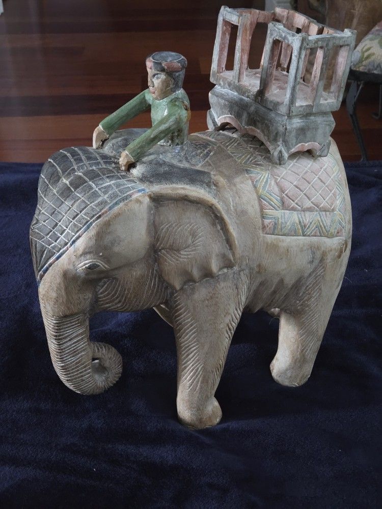 Wood Elephant With Rider