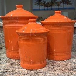 Fiestaware (3) Canisters Homer Laughlin Poppy Orange 