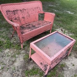 FREE Plastic Wicker Loveseat and Coffee Table Set