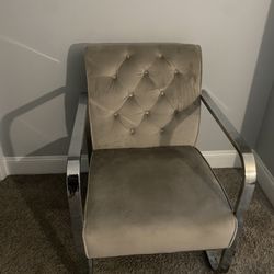 Grey Velvet Chair with Silver Metal Frame – Modern & Stylish
