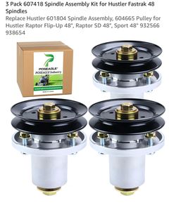 POSEAGLE 3 Pack 607418 Spindle Assembly with 604704 Spindle Pulley Replaces 60 inch Mower Deck Spindles Hustler 601804 Spindle Assembly for