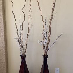 Metal Indoor/Outdoor Tall Floor Decorative Vases W/ Decorative Foliage 