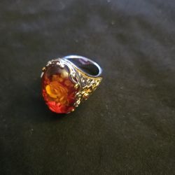 Vintage Sterling Silver Flower Ring, Unique Carved Two Tone Gemstone Setting - Unique Michael Valitutti Jewelry 
