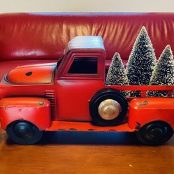 Vintage Metal Red Truck with 3 Removable Bottlebrush Treesby Valerie -