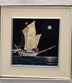 Asian wall decor, mother of pearl on velvet, 12 x 12"