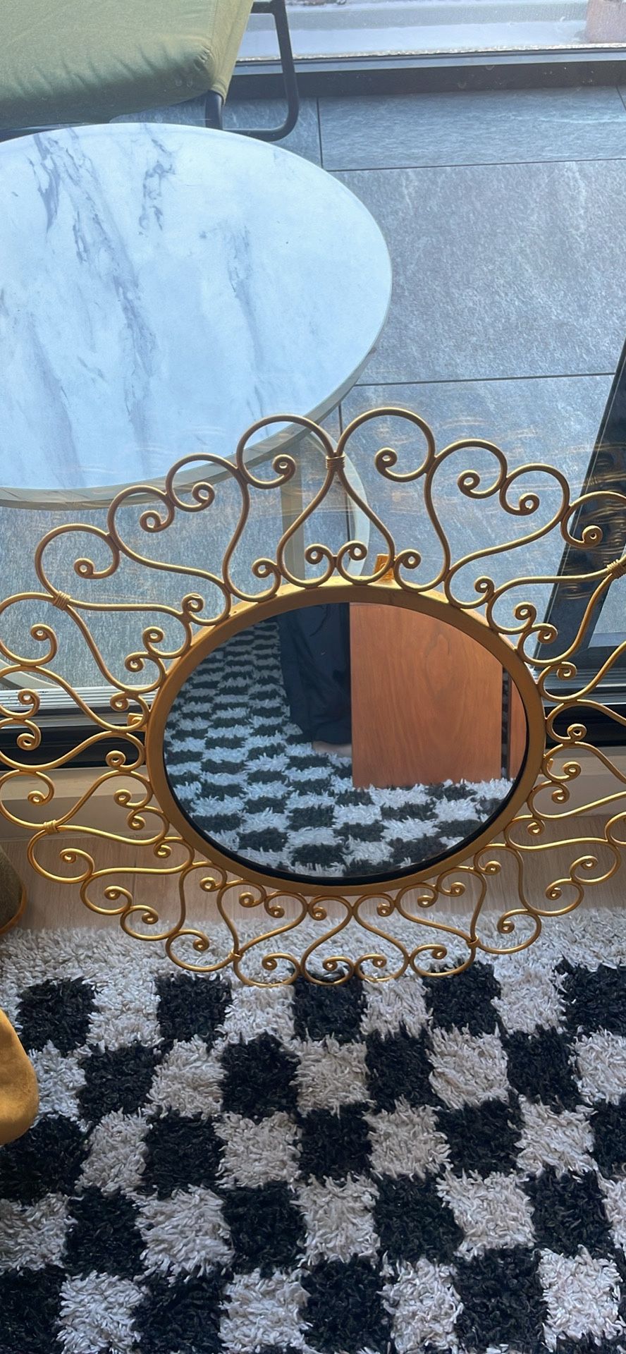 Gold Wrought Iron Ornate Wall Mirror – 24”