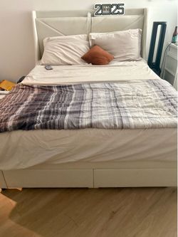 Queen Bed Frame with Mattress & Storage Drawers – Modern Upholstered Bed