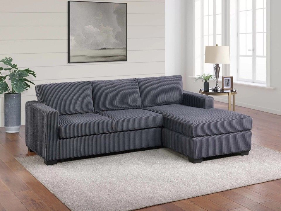 ✅️✅️2 pc dark grey wide welt corduroy sectional sofa with chaise✅️