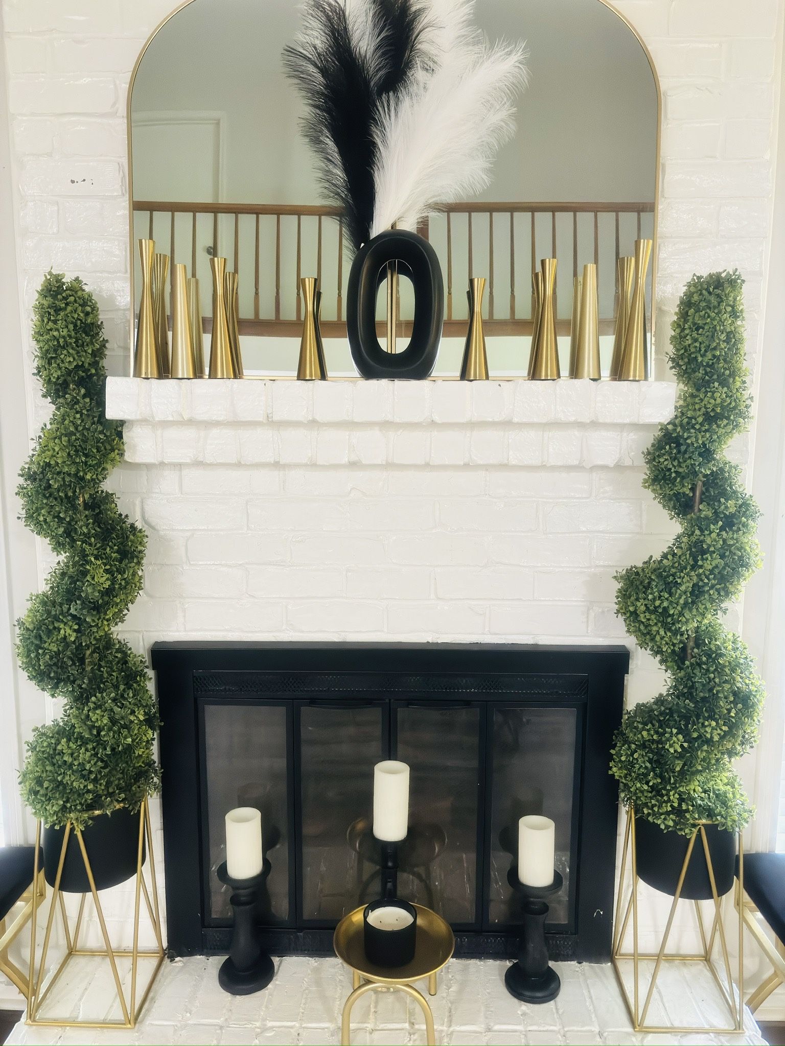 Set Of Black And Gold Plant Stands