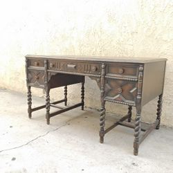 Antique Jacobean Style Barley Twist Turned Wood Desk By JOHNSON-HANDLEY 