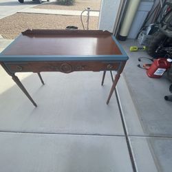 Antique Oak Desk with Teal paint trim
