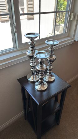 3 Chromed Silver Candle Pillar Set!