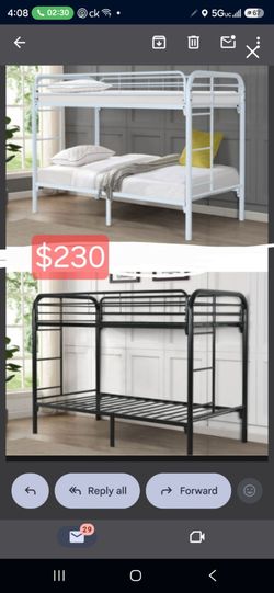 White metal bunk bed twin-twin with mattress