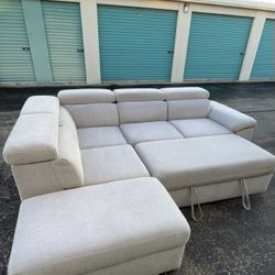 Grey Sectional With Pull Out Bed & Ottoman!  