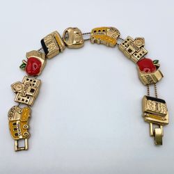 Adorable school themed charm bracelet bus apple backpack teacher notebook Whimsical Charm Bracelet