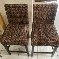 Pair Of Woven Rattan Chairs Bar Height