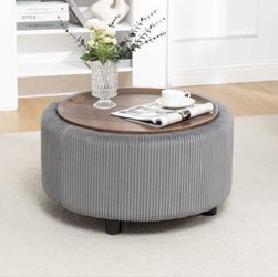 Pietsch Round Coffee Table with Storage Grey Corduroy