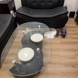 Black leather sofa