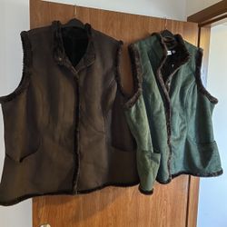 Denim & Co Set Of 2; Faux Fur And Faux Suede Button Up Vest 3XL