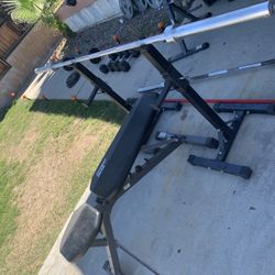 Strong Weight Bench With 45 Lb Olympic Bar 