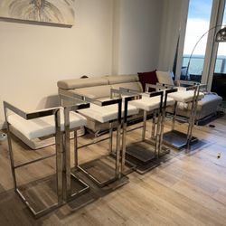 4 Modern Bar Stools White And Silver 