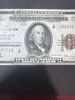 #156 🔥 RARE 1929 $100 NATIONAL CURRENCY — KANSAS CITY DISTRICT “J” — BROWN SEAL — EARLY SERIAL — VINTAGE U.S. HISTORY! 🔥
