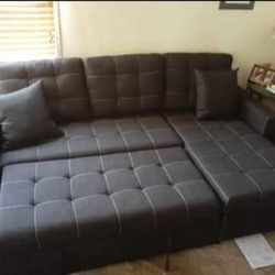 2pcs Sectional Sofa W/pulloutbed & Storage Chaise