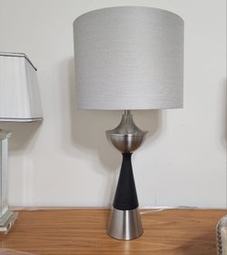 Modern Table Lamp - Brushed Nickel and Black Wood Base
