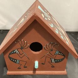 Bird House CROW Kokopelli Dancer Art Signed Native American Acrylic on Wood 2009