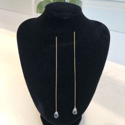 Women’s Gold Tone Threader Earrings With Teardrop Crystals 