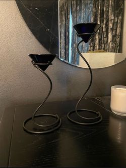 Metal Contemporary Candle Holders Black With Cobalt Blue Tea Light Votives