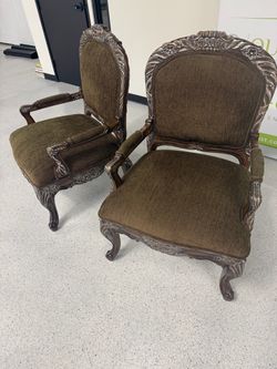 Pair of Ornate Carved Wood Accent Armchairs