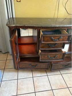 Vintage Marble Top Serpentine Buffet Credenza