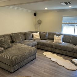 Brand New Modular Ashley Lindyn Fog Comfy Corduroy Sectional Set 