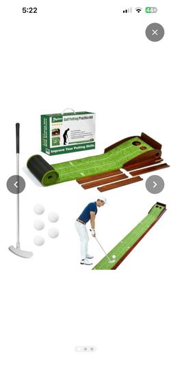 Golf Putting Mat, Practice Golf Putting Green Training Aid for Indoor, Outdoor at Home, Office, Backyard with Putter and Balls 9.84 ft