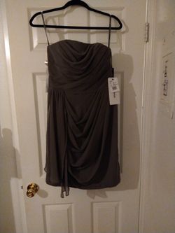 White By Vera Wang Strapless Charcoal Draped Skirt Dress With Detachable Waist Belt