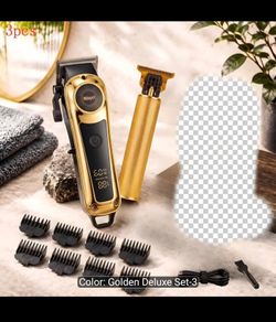 Men's All-in-One Grooming Kit Professional Golden Hair Clippers Set, USB Fast Charge LED Display Beard Nose Shaver, Portable Hair Cutting Tools for Ho