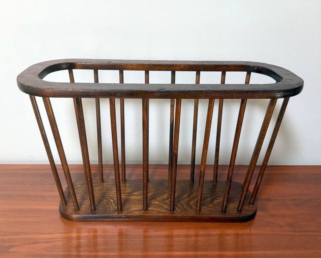 Vintage 60s Mid Century Modern MCM Arthur Umanoff Style Spindle Magazine Rack Holder Organizer