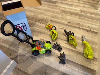 Kids Outdoor Toy Bundle - Lawn Mower Set, Bubble Blasters, and Assorted Balls