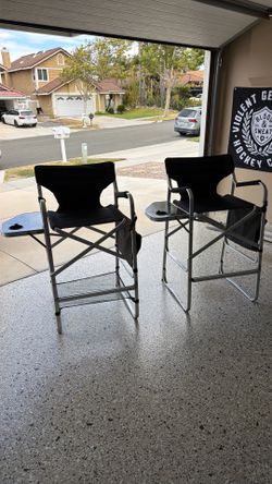 2 Tall Director Chairs – Folding Sports/Camping Chairs w/ Tables & Cup Holders