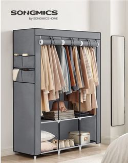 SONGMICS Portable Closet, Wardrobe Closet Organizer with Cover, 3 Hanging Rods and Shelves, 4 Side Pockets, 51.2 x 17.7 x 65.7 Inches, Large Capacity 