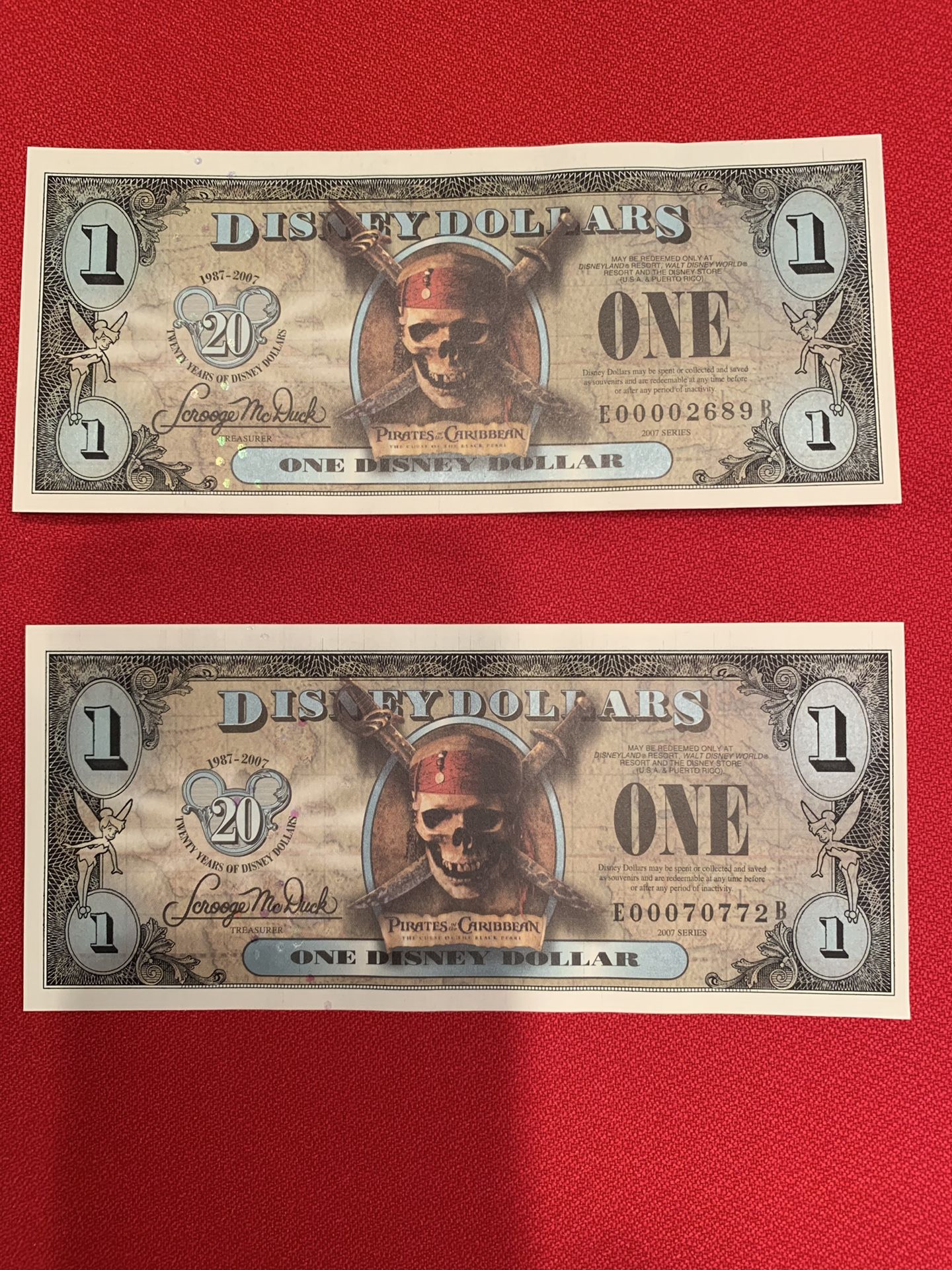 2007 Disney Dollars Pirates of the Caribbean “Black Pearl” Low E number-uncirculated.