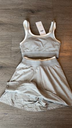 Alo Grey Two-Piece Sports Bra and Skort Set